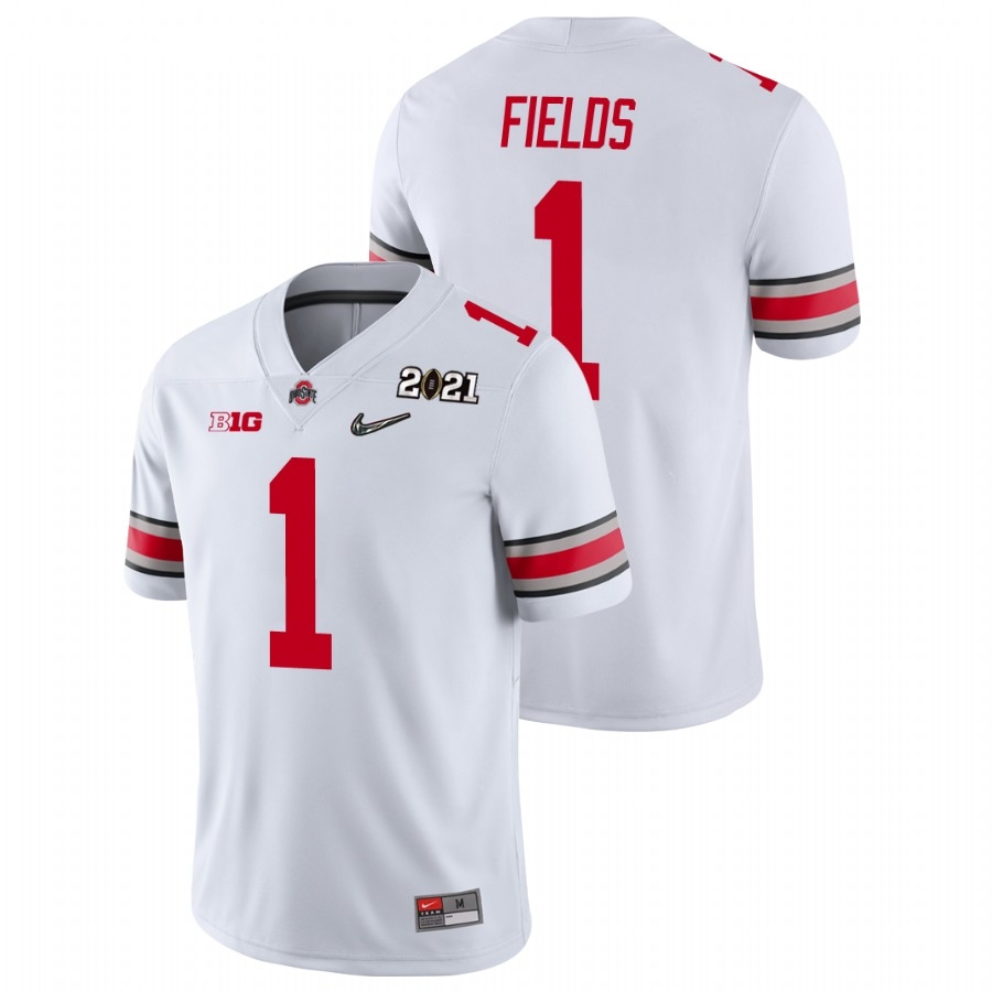 Ohio State Buckeyes Men's NCAA Justin Fields #1 White Champions 2021 National College Football Jersey LSZ0349QS